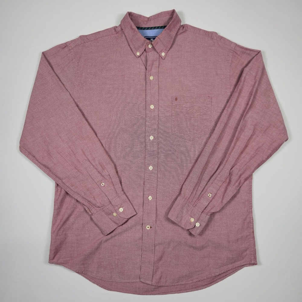 IZOD‎ Men's Long Sleeve Button Down Shirt Burgundy 100% Cotton Size L